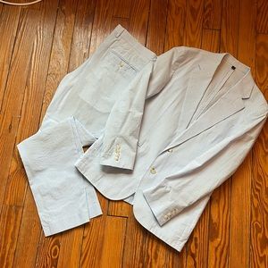 Jcrew Men’s Seersucker Ludlow Suit Blue and White